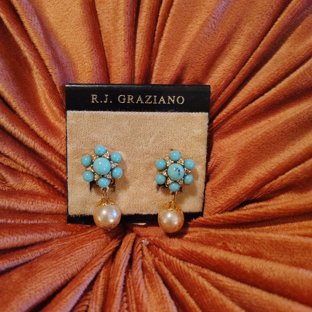 R.J. Graziano Turquoise Cluster and Gold Pearl Earrings